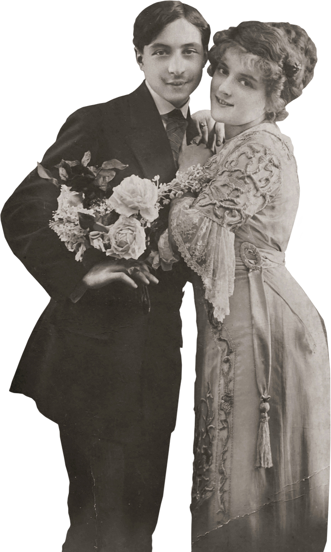 Vintage Man and Woman with Flowers