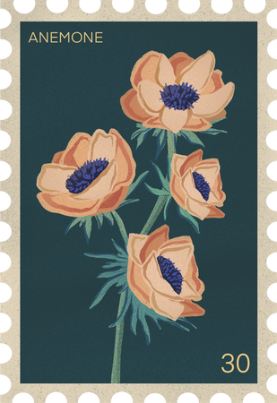 Vintage Flowers & Insects Postage Stamps Anemone